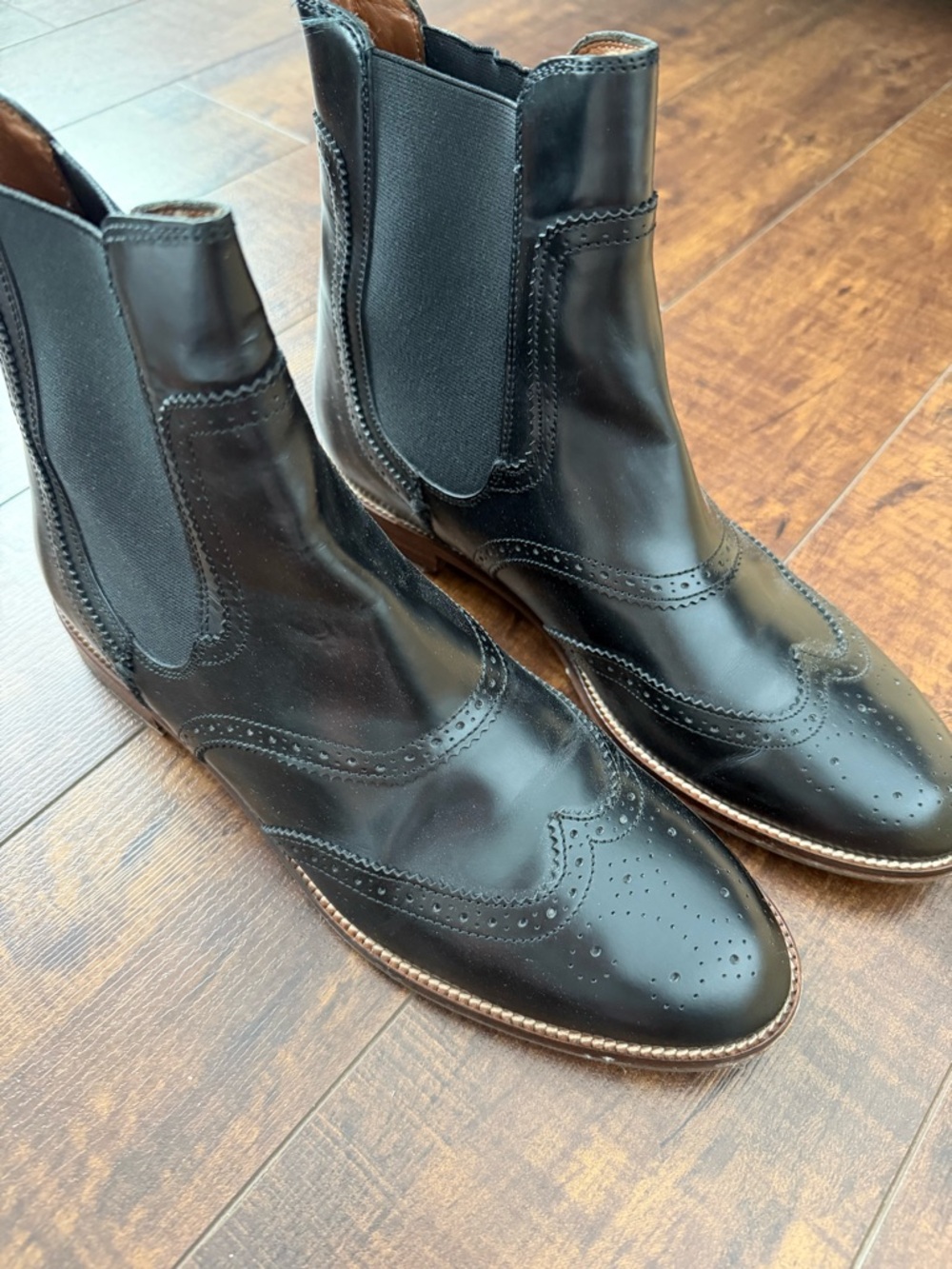 Black Leather Chelsea Wingtip Boots